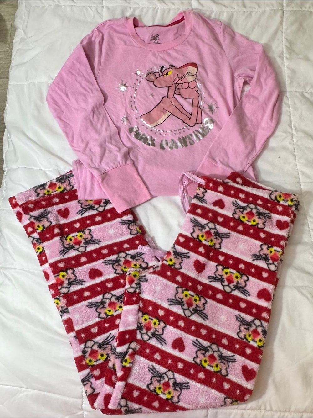 Pink Kids Pajama Set - Long Sleeve Top & Fleece Pants